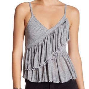 Gray Free People Ruffle Tank